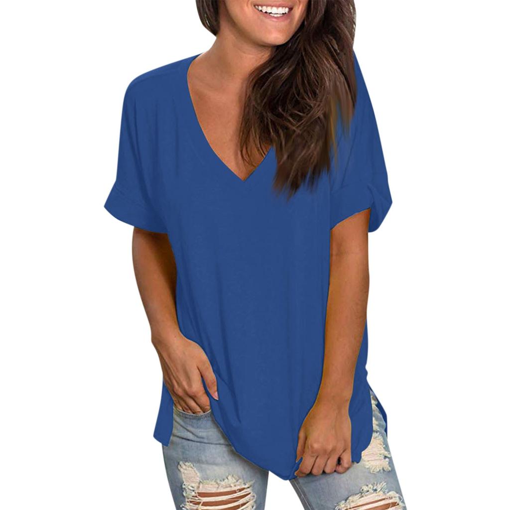 Women's Fashion Casual Solid Color V-Neck Short Sleeve Top Blouse