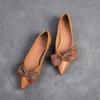 Johnature Versatile Genuine Leather Pumps Fashion Pointed Toe Slip-on Low Heels Bow Women's Shoes