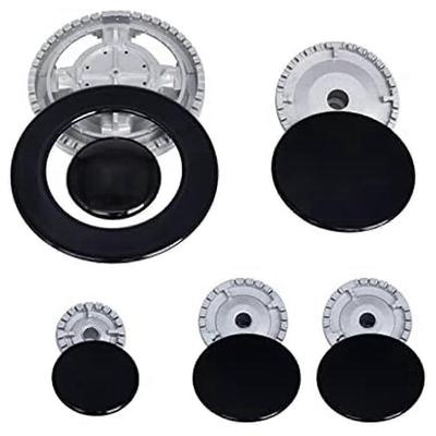 Gas Stove Burner Caps & Flame Crown Set - 6 Zinc Alloy Hoods with 5 Diffusers for Even Heat Distribution