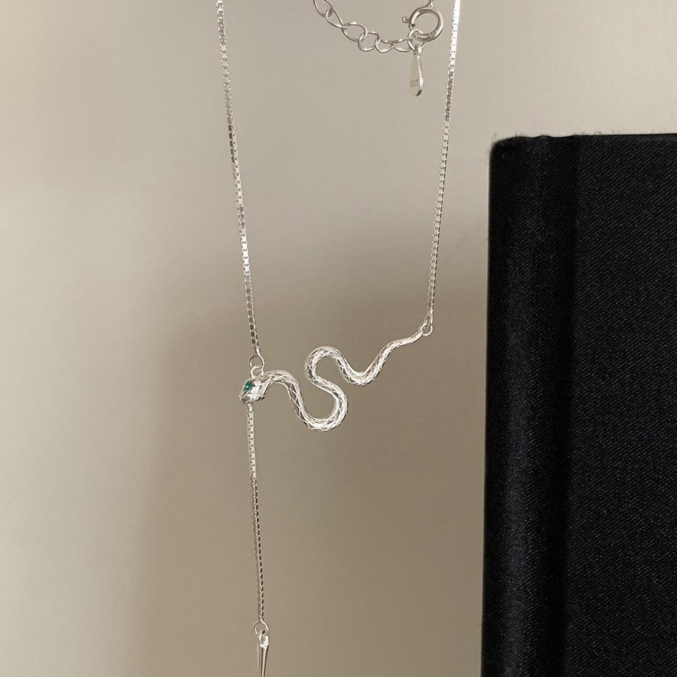 S925 Sterling Silver Necklaces For Women Simple Chain Fashion Minimalist Pendant Long Tassel Snake Necklaces Birthday Gift