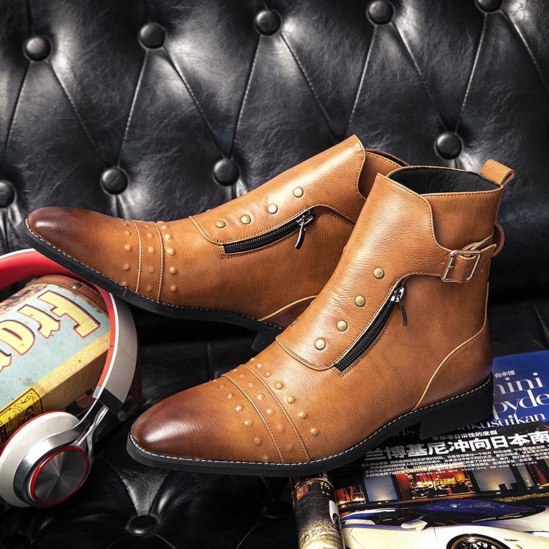 Мужские ботинки челси Personality, модные дизайнерские высокие ботинки для мужчин, уличные мужские туфли с застежкой-молнией сбоку, кожаные