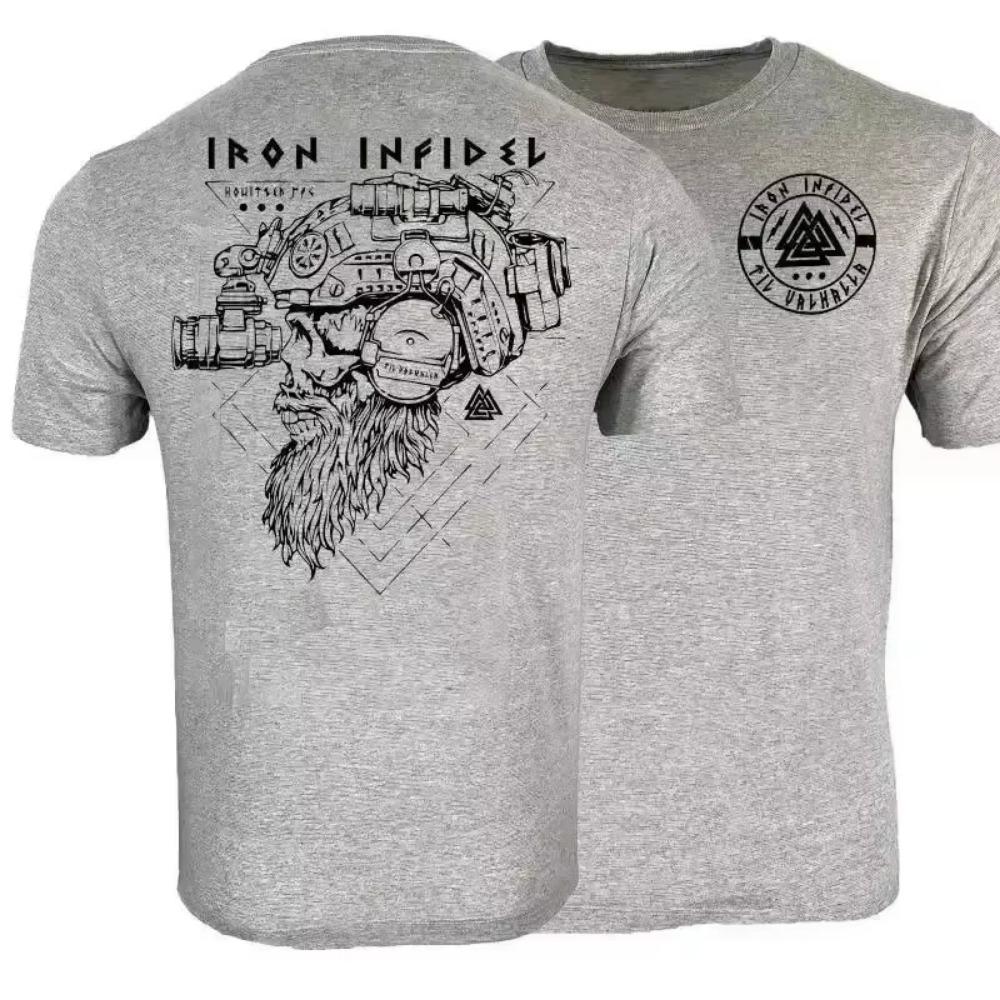 Til Valhalla Shirt American Beard Warrior Tactical Skull Футболка Новая 100% Хлопок Короткий Рукав О-Образным Вырезом Футболка Повседневная Мужская Топ