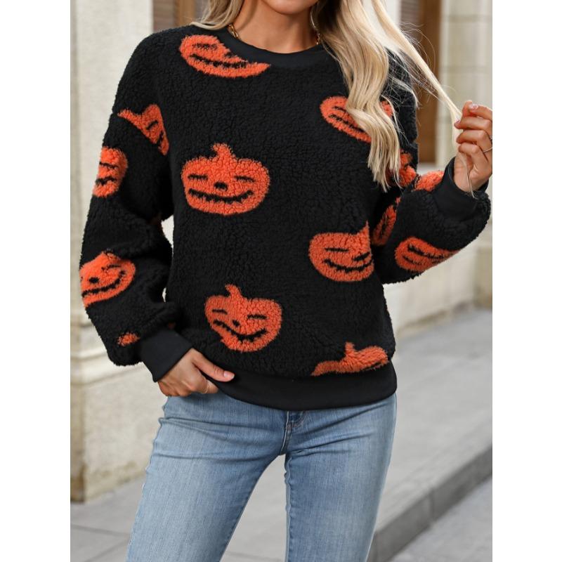 Модные свободные пуловеры с длинным рукавом, женские свитера, новые осенние принты на Хэллоуин, повседневные зимние вязаные свитера, элегантные теплые флисовые женские джемперы 25370