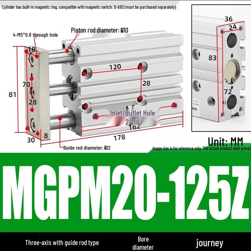 Compact Three-Axis Pneumatic Guided Rod Cylinder 12/16/20/25/32-10/20/40/50/75z