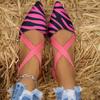 2024 New Striped Pointed Toe Ballet Flats Women Spring Summer Cross Strap Sandals Woman Plus Size Flat Heels Casual Shoes Female