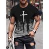 Men's Comfy V-Neck O-shirt Graphic Tee Summer Clothes Outfits Christian Cross Pattern Print Ropa Pixelada