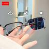 KLASSNUM Men Anti-Blue Light Glasses Pochromic Half Frame Eye Protection Glasses Ultra Light Computer Eyeglasses Sunglasses