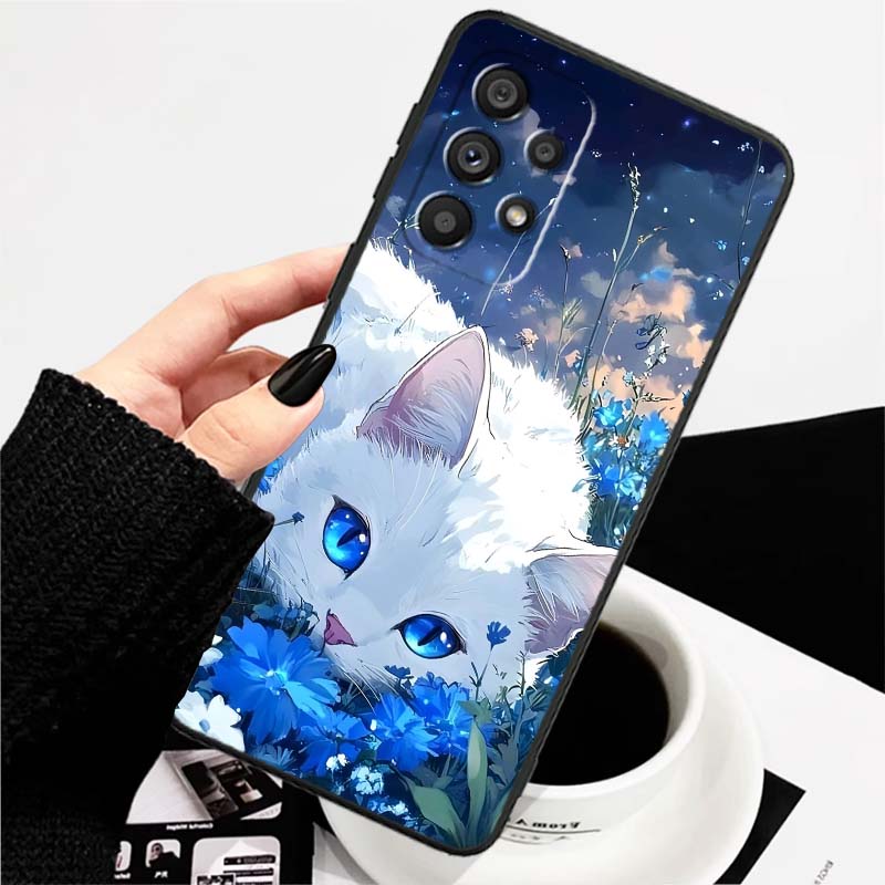Мультяшный Милый Кот Для Samsung A73 A72 A71 A55 A54 A53 A52 A51 A13 A22 A16 A15 A12 A14 A26 A07 5G Черный Чехол для Телефона