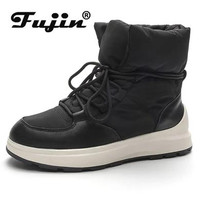 Fujin 3,5 см, британские замшевые женские плюшевые мотоциклетные ботильоны в стиле панк, весна-осень-зима на плоской подошве, теплые ботильоны на танкетке, обувь