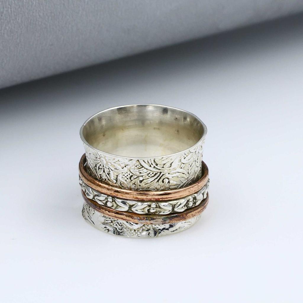 Black Onyx Gemstone Ring, Three Tone Ring, Spinner Band, Bohemian Ring, Silver Jewelry, Labor Day Sale, 925 Sterling Silver