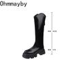 Мода Платформа Женские сапоги до колена Модные молнии сзади Рыцарь Длинные сапоги Квадратный каблук Осень Зима Женская обувь