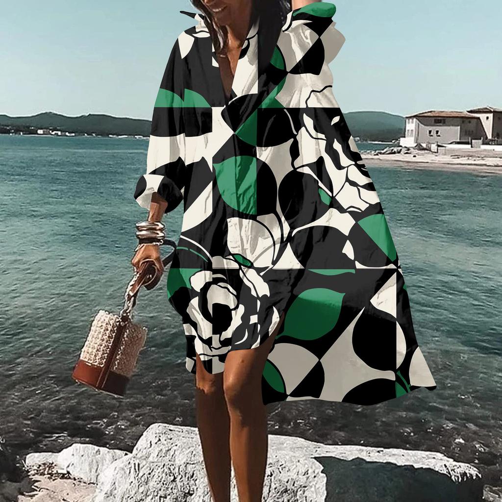 Модная женская блузка с принтом, свободная праздничная рубашка с длинным рукавом, платье