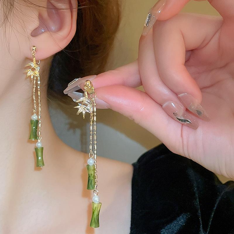 Серьги-пусеты GemChic для женщин, игла, узел бамбука, лист, серьги с кисточками, трендовые, милые, подарок на день рождения, Рождество, ювелирное украшение
