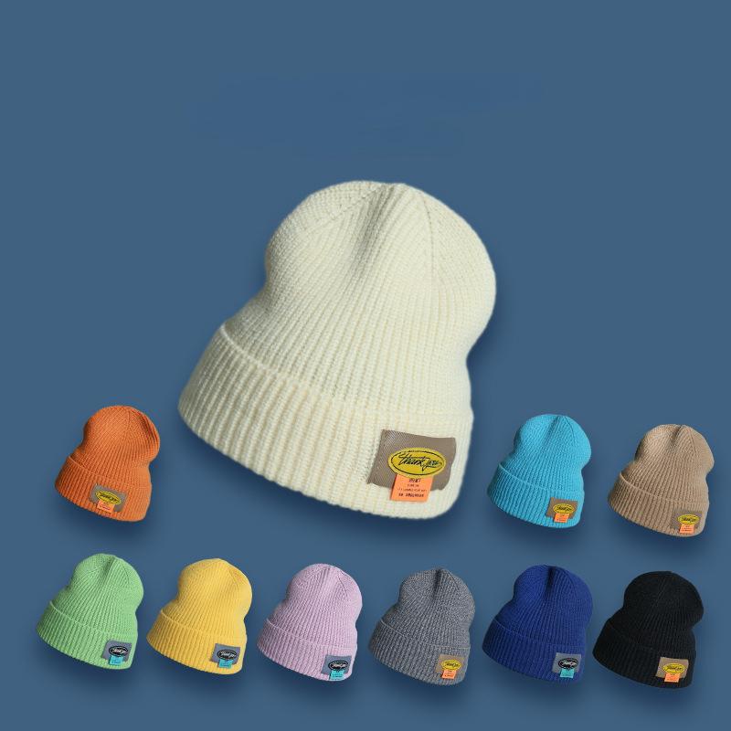 Чисто цветная шерстяная повседневная хип-хоп шапка шапка бини универсальная вязаная шапка мужская и женская индивидуальная модная парная шапка