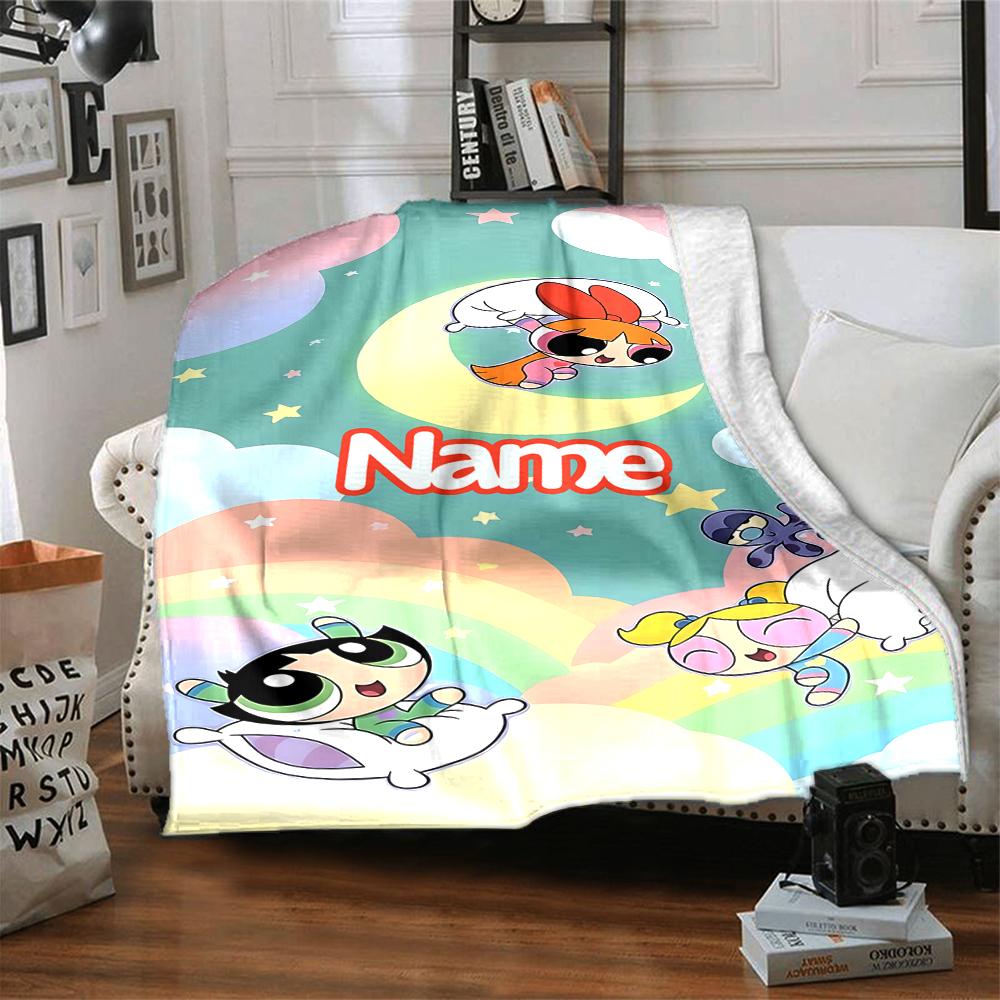 Custom Name Powerpuff Girls Adventure Party Blanket For Couch Bed Plush Cozy Fuzzy Blanket Super Soft Warm Blankets For Fall And Winter 0916297