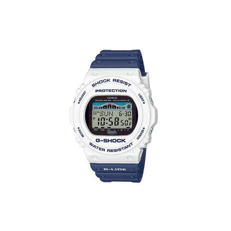 Casio Серия G-Shock G-Lide Тема Серфинг Синий и Белый Цвет Дораэмона Кварцевый Механизм Ремешок из Смолы Японские и Корейские Часы Мужские Часы GWX-5700SS-7D