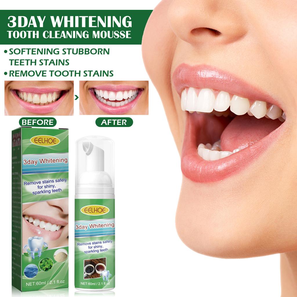 EELHOE Teeth Whitening Mousse Toothpaste Dental Bleaching Deep Cleaning Removes Stains Dentistry Tool Fresh Breath Oral Hygiene Product 60ml