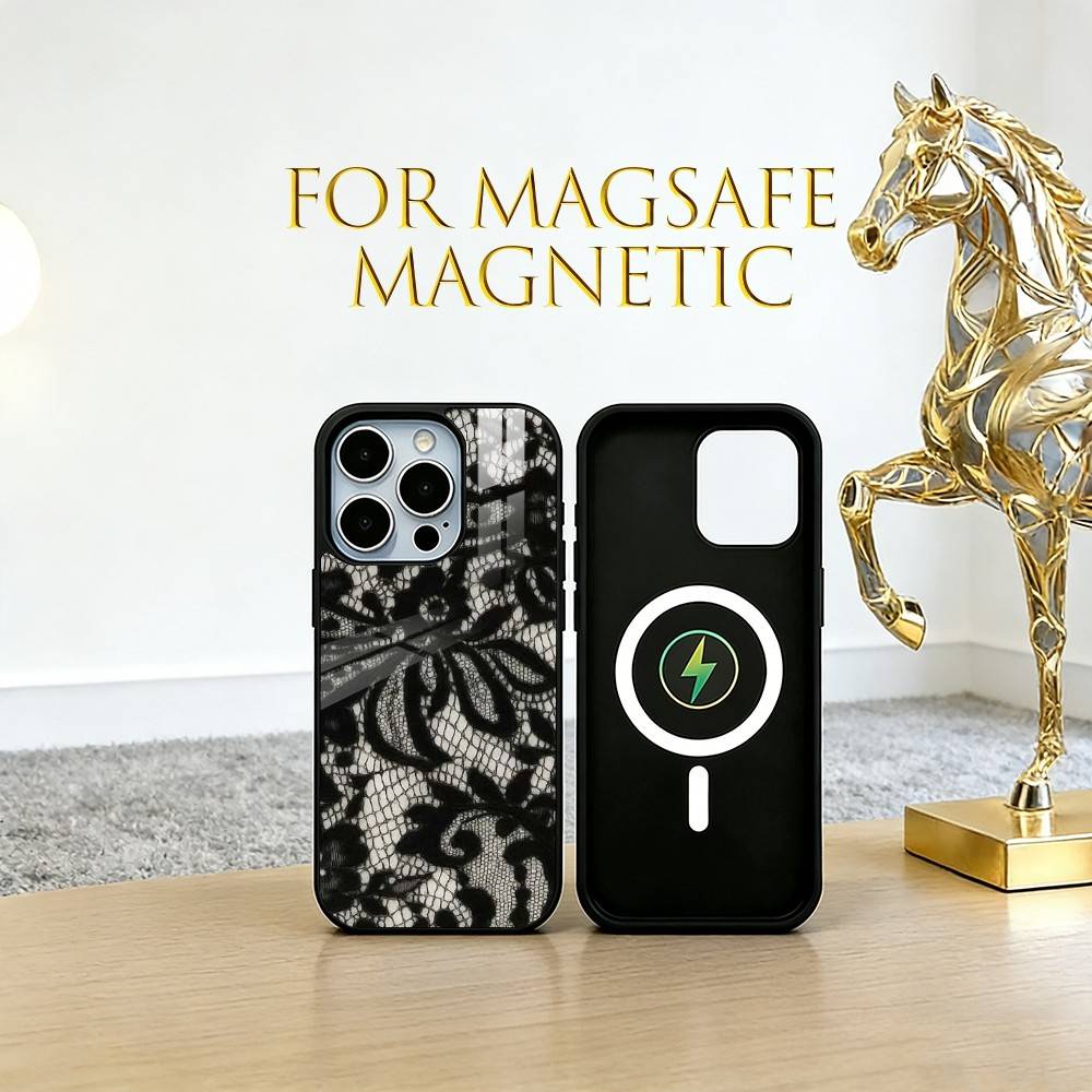 Винтажный Кружевной Чехол Для Телефона Для iPhone17,16,15,14,13,12,11 Plus,Pro Магнитный Для Magsafe Беспроводной Зарядки
