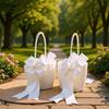White Satin Pearl Wedding Flower Girl Basket with Gift Bow