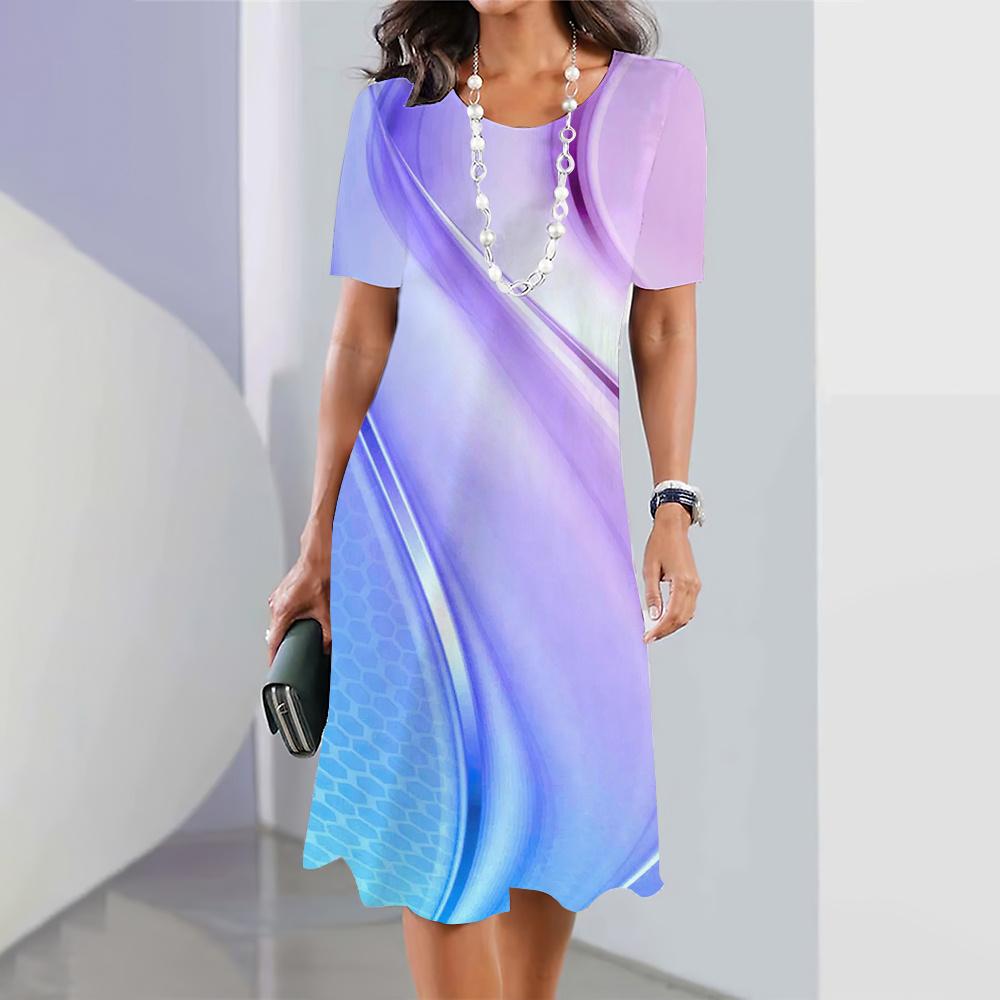 2024 Новые женские платья в полоску с принтом Летнее элегантное платье Женские платья с коротким рукавом Модная одежда больших размеров