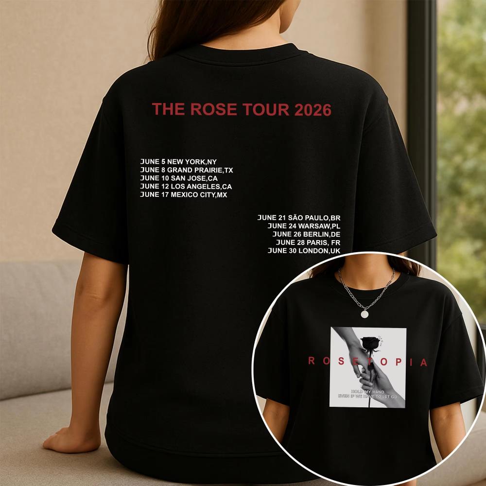 Женский оверсайз Топ The Rose ROSETOPIA Тур 2026 Розовый Город Двойной Принт Винтажный Короткий Рукав