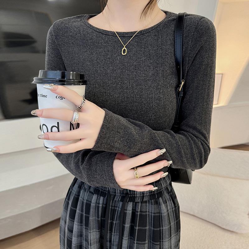 Нижняя рубашка Женские Новые Модели Весна и Осень Можно Носить Наружу, Тонкая Футболка с Длинным Рукавом, Высококлассный Топ в Зарубежном Стиле