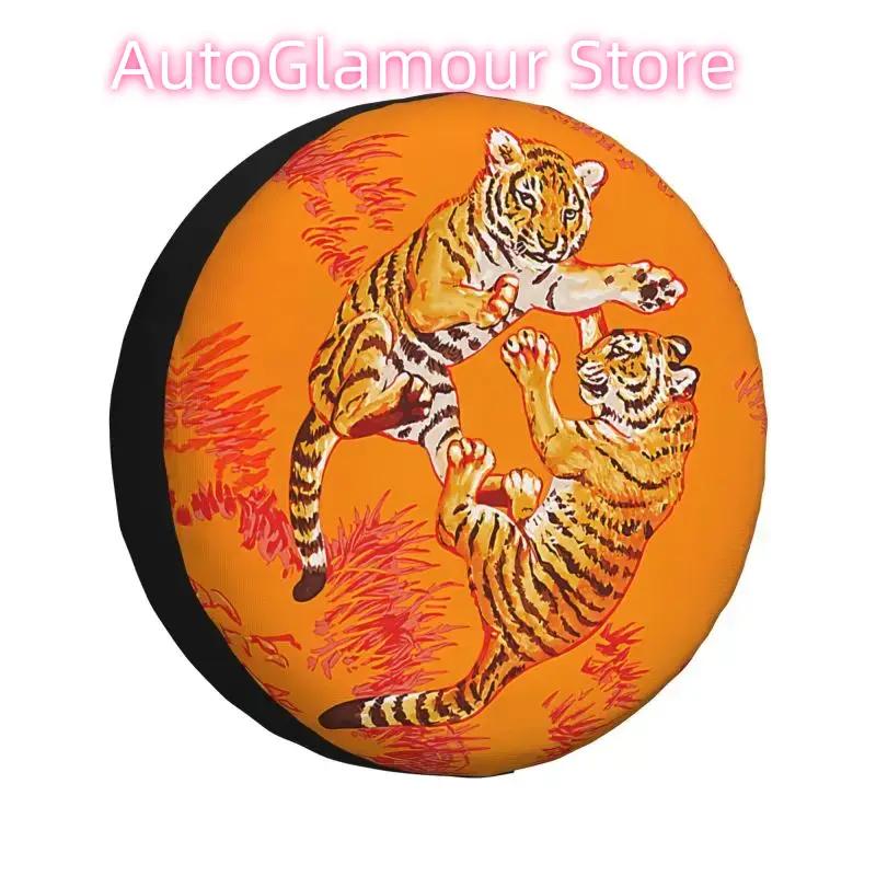 Cute Tiger Spare Tire Cover for Jeep Honda Wild Animals SUV RV Camper Car Wheel Protectors Accessories 14" 15" 16" 17" Inch