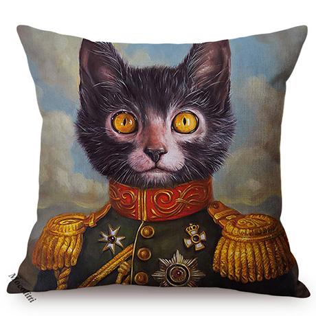 Cat Funky Animal Portrait Europe Renaissance Oil Painting Posters Style Decorative Throw Pillow Cases Linen Sofa Cushion Cover