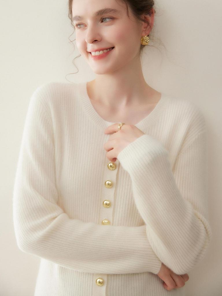 Autumn/Winter Round Neck Single-Breasted Loose Slimming Cashmere Wool Women's Cardigan