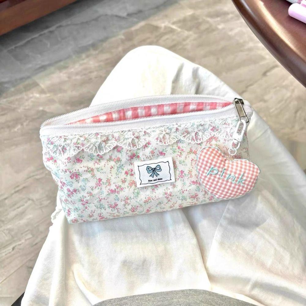 Lace Floral Design Pencil Case Large Capacity Stationery Organizer Fresh Pen Bag Gift