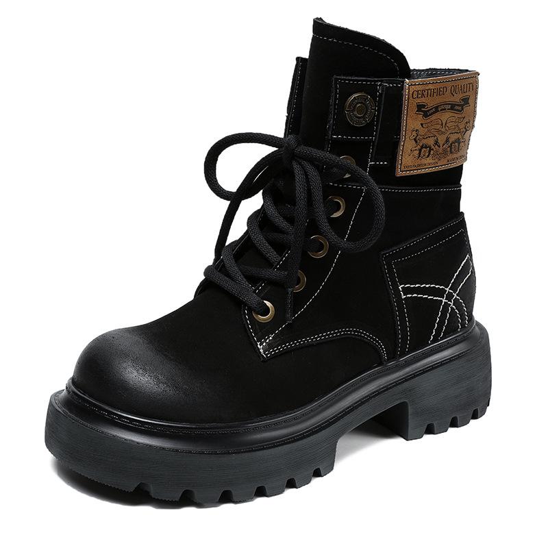 Johnature Ботинки martin из натуральной кожи, женские однотонные туфли в стиле ретро с круглым носком, ботильоны на толстой подошве