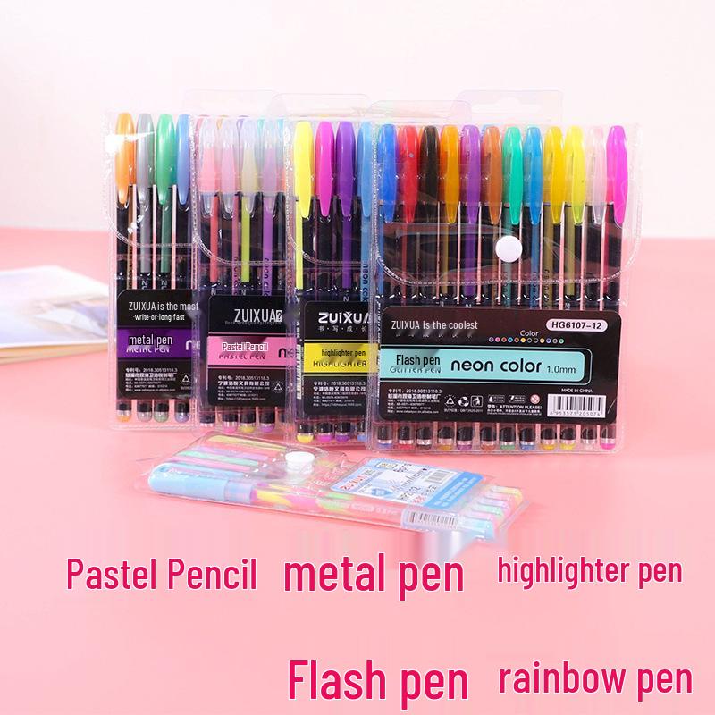 12-Color Glitter Pastel Pen & Highlighter Set for Kids