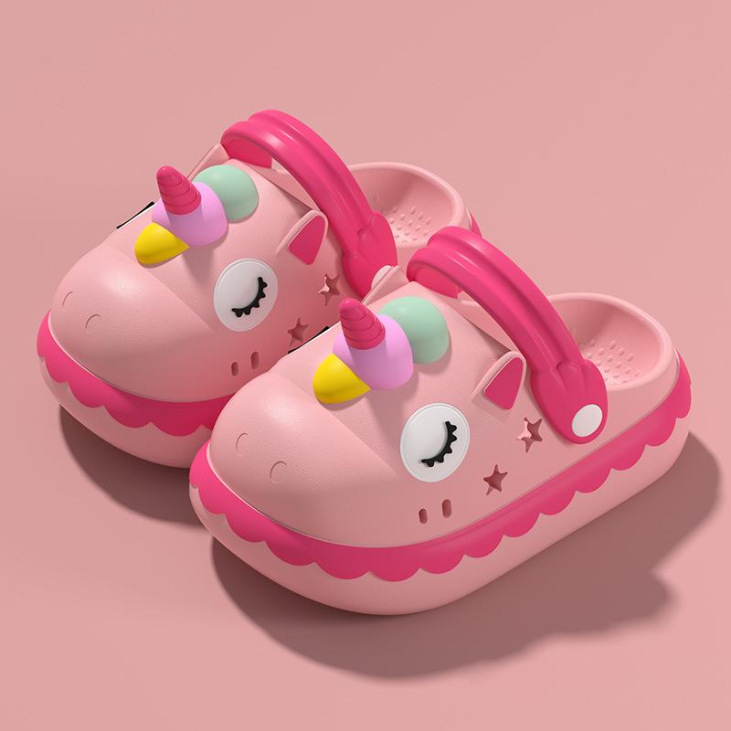 Детские тапочки для девочек-единорогов, летние тапочки для принцессы, милые мультяшные детские тапочки для дома, нескользящие тапочки для девочек с отверстиями
