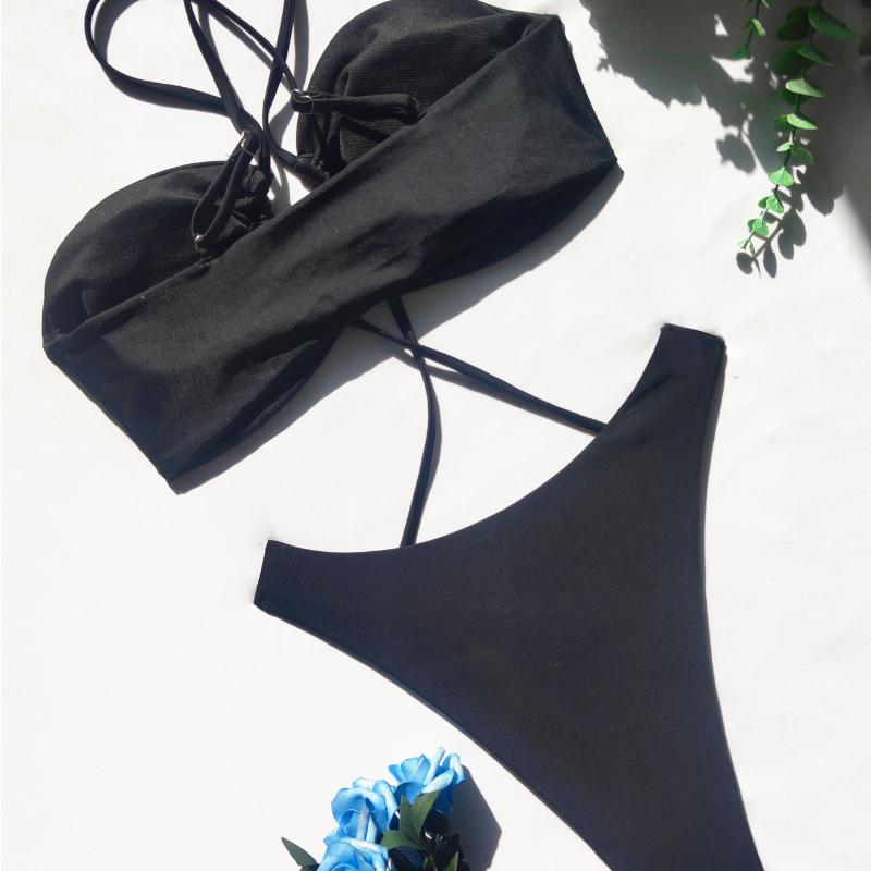 Женский купальник, сплошной цвет, цельный купальник с вырезом на бретельках, сексуальное бикини, бразильская пляжная одежда