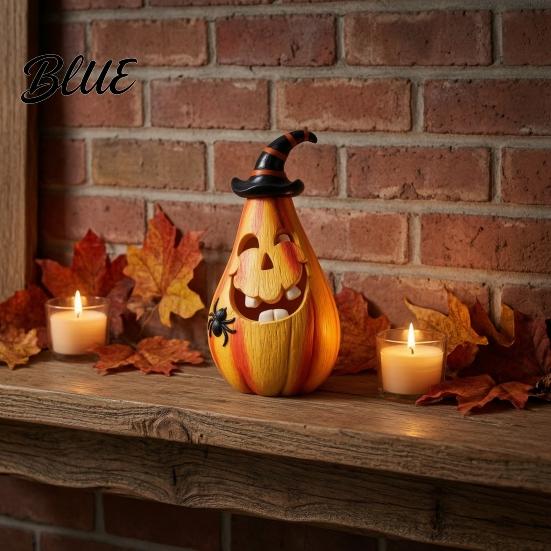 Halloween Atmosphere Props Smiling Pumpkin Ornament with Wizard Hat And Spider Resin Window Display Ornaments Pear-shaped Figurine Retro Statue for
