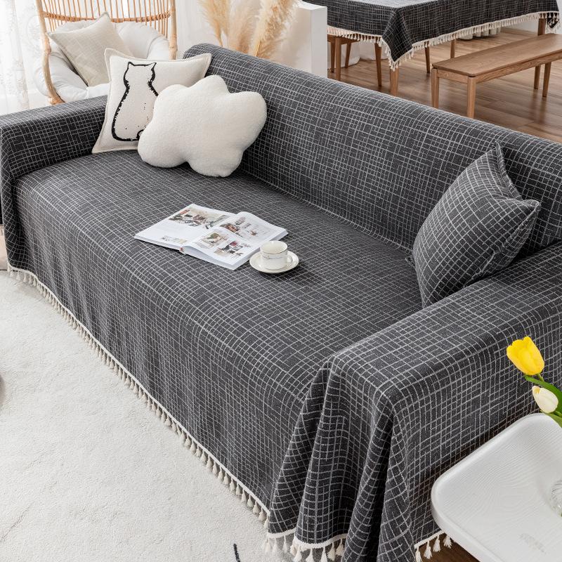 Чехол на диван ткань в скандинавском стиле Ins, универсальный универсальный современный современный простой хлопковый льняной чехол для дивана, универсальный полный чехол для дивана
