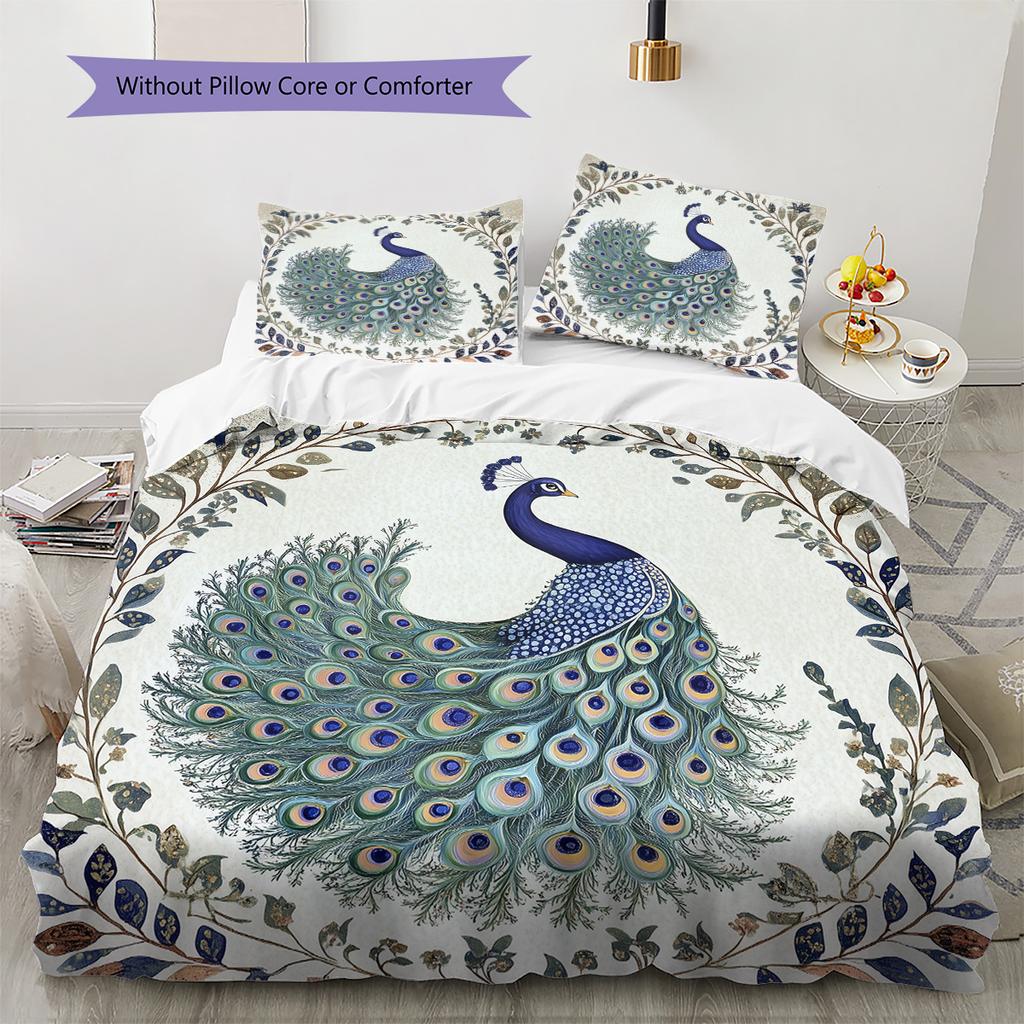 Peacock 2  Pattern Bedding Quilt Set Quilt Cover Pillowcase Home Decoration  Gift (1 * duvet cover + 2 * pillowcase, without core)