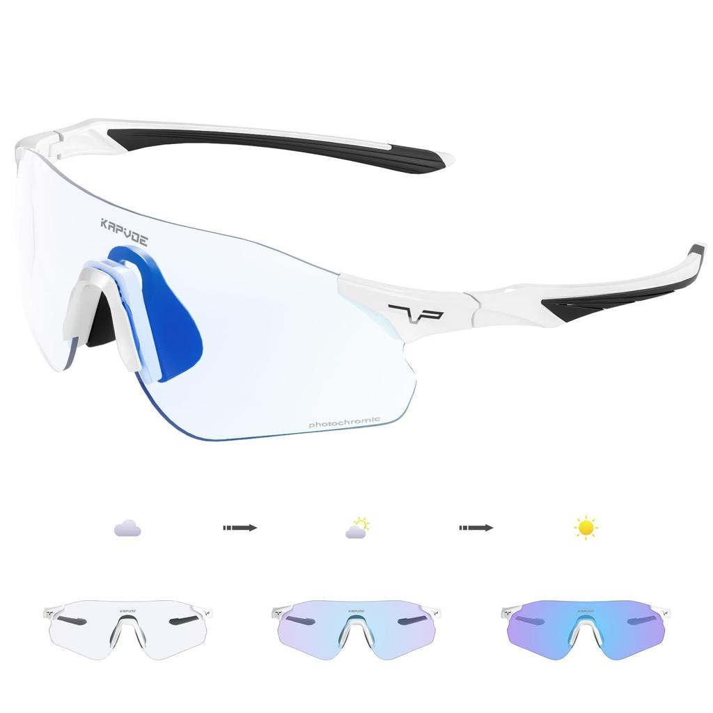 KAPVOE Photochromic Sports TR90 PC Photochromic UV400 for Men and Cycling Marathon Mountain Outdoor Night Windproof Sunglasses, Ultra-Lightweight,