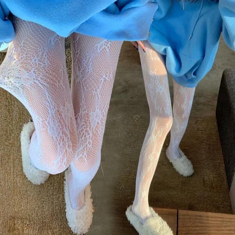 Японская Лолита Ретро Цветочный Ротанг Белый Трикотаж Горячие Колготки Классическая Лолита Ажурные Кружевные Сетчатые Чулки Колготки с Ластовицей