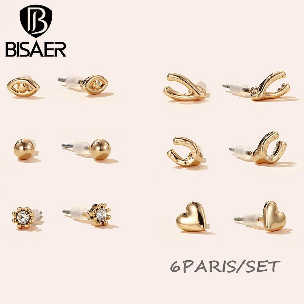 Bisaer Exquisite Love & Wishing Bone & Eyes & Beads 6 Pair of  Stud Earring Set for Ladyies Daily Jewelry