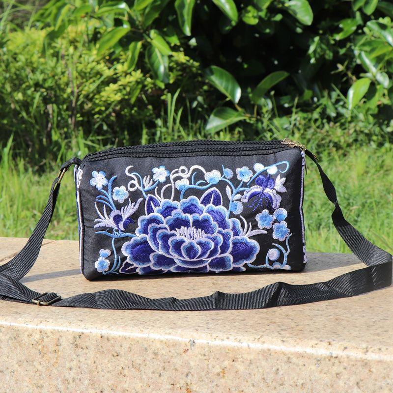 Yogodlns Сумка через плечо в этническом стиле Юньнань, сумка через плечо с цветочной вышивкой, парусиновая сумка для отдыха, простая женская трехслойная сумка через плечо