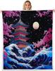 GUOYU Blanket Japanese Style Blankets and ThrowsCrane and Sun Blanket Throw for Kids AdultsCherry Blossom Fleece Blanket Oriental Painting