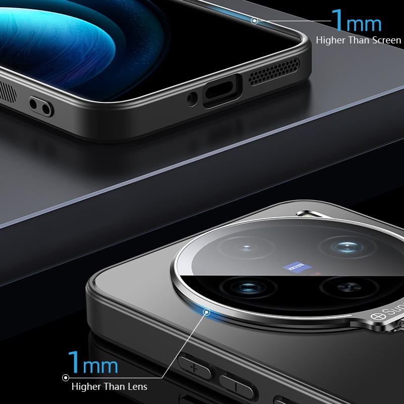 For vivo X100 Pro 5G Case Metal Lens Frame PC+TPU Drop-proof Matte Phone Cover with Lens Film