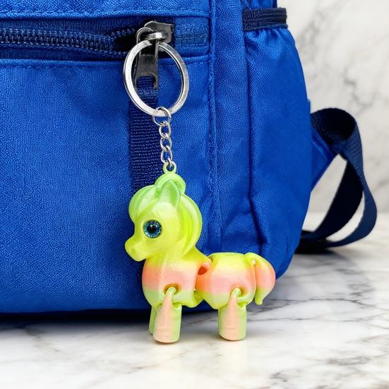 Multi Jointed Horse Keychain Gradient Color 3D Printed Animal Figurine Miniature Horse Pendant Backpack Bag Desk Decoration
