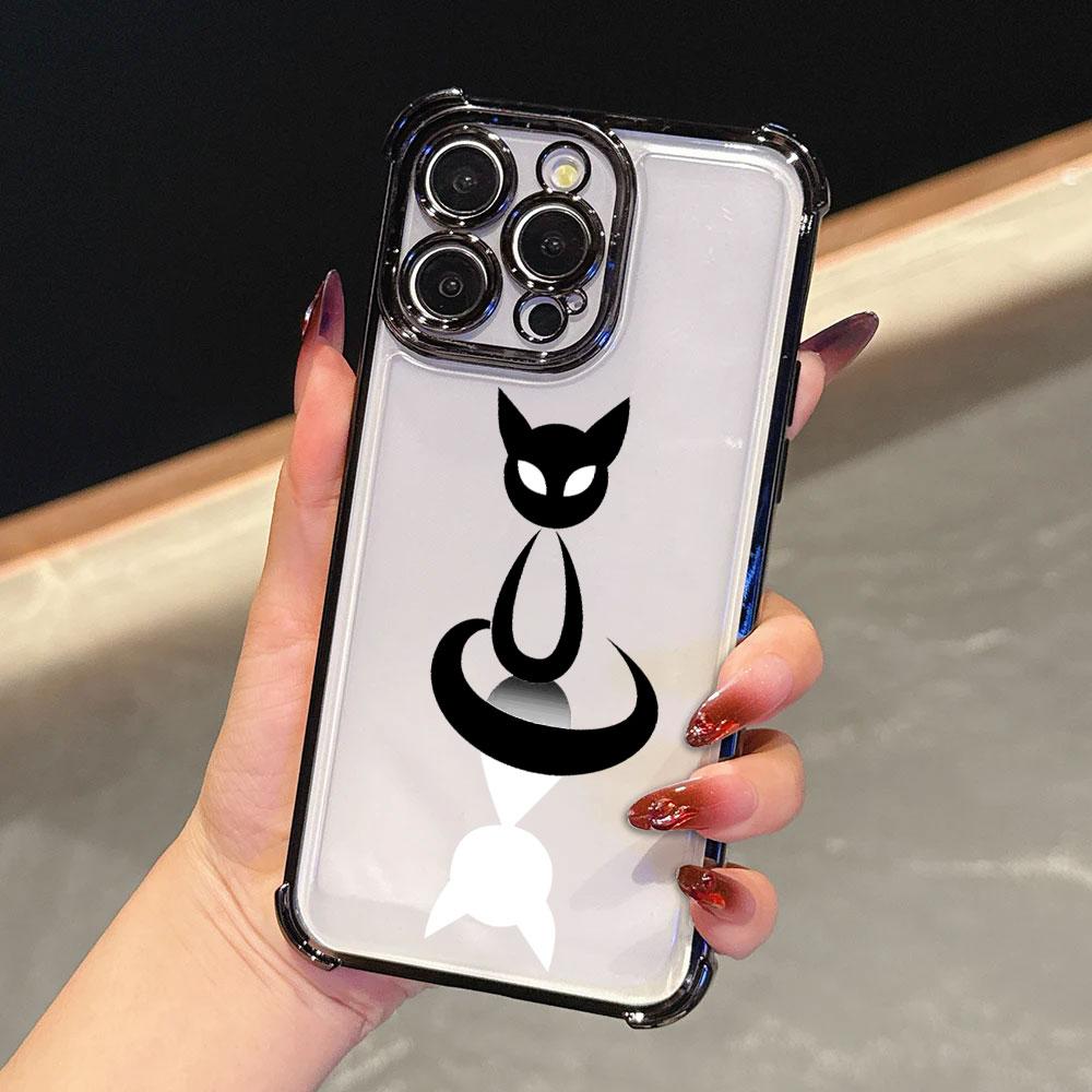 Мультяшный Милый Маленький Черный Кот Чехол Для iPhone 17 Pro 16 15 14 13 12 11 Pro Max Чехол 17 Plus 17E 16E 17Air Силиконовый Чехол Для Телефона