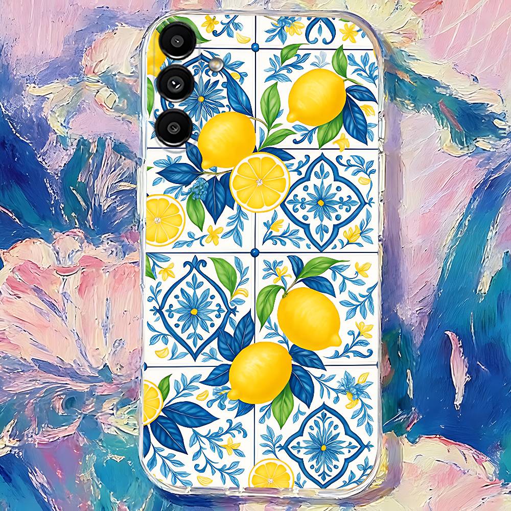 Средиземноморский Лимон Фрукт искусство Прозрачный чехол подходит для Samsung S30,S25,S24,S23,S21,S22,S20,S10,5G,FE,lite,PIus,Ultra Прозрачный