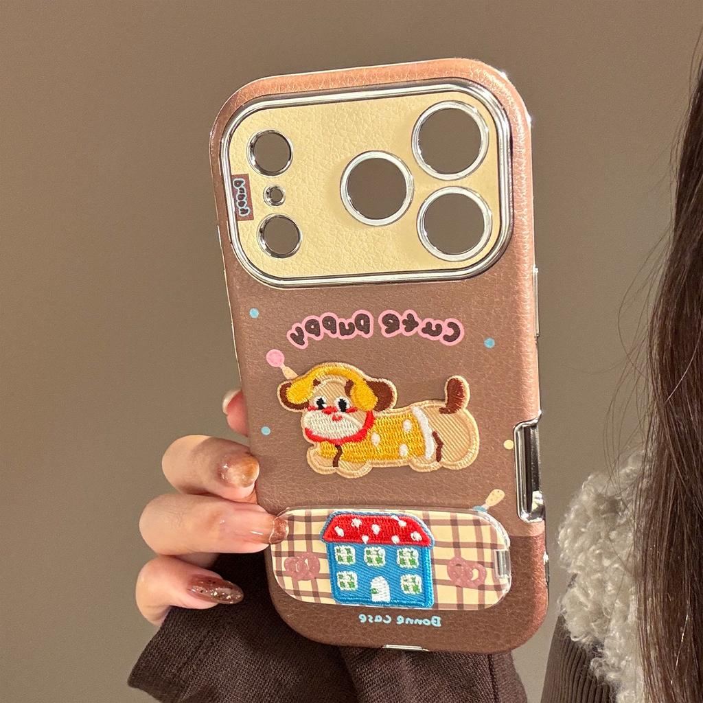 Вышитые котята и щенки для IPhone17promax для Apple 16 Чехол для мобильного телефона 15 для 13 Цветная кожа 11 Зеркало