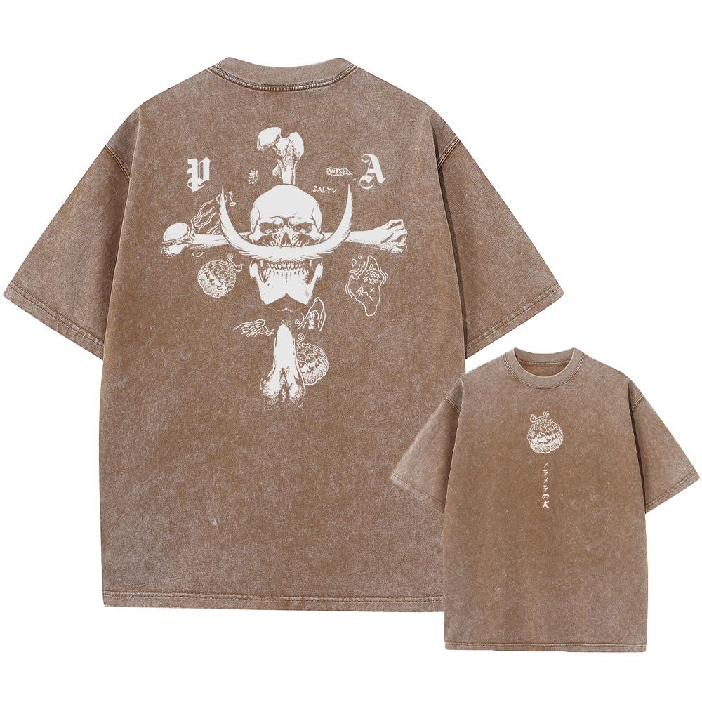 Аниме One Piece Luffy Washed T Shirt Men Printed Cotton T Shirt Short Sleeve Tees Oversize Tops Fashion Streetwear Unisex