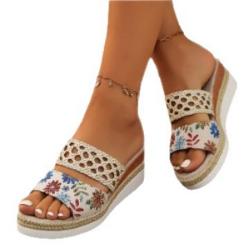 Новый стиль женской обуви и тапочек на танкетке, сандалии с толстой подошвой и открытым носком