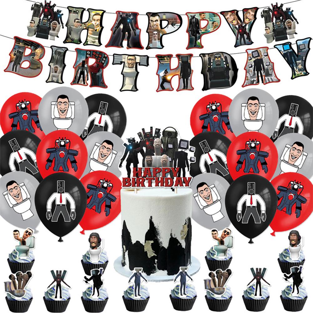 Новый 32x Новый Тематический Набор для Вечеринки Скибиди Туалет Включает Баннер Топперы для Торта Воздушный Шар